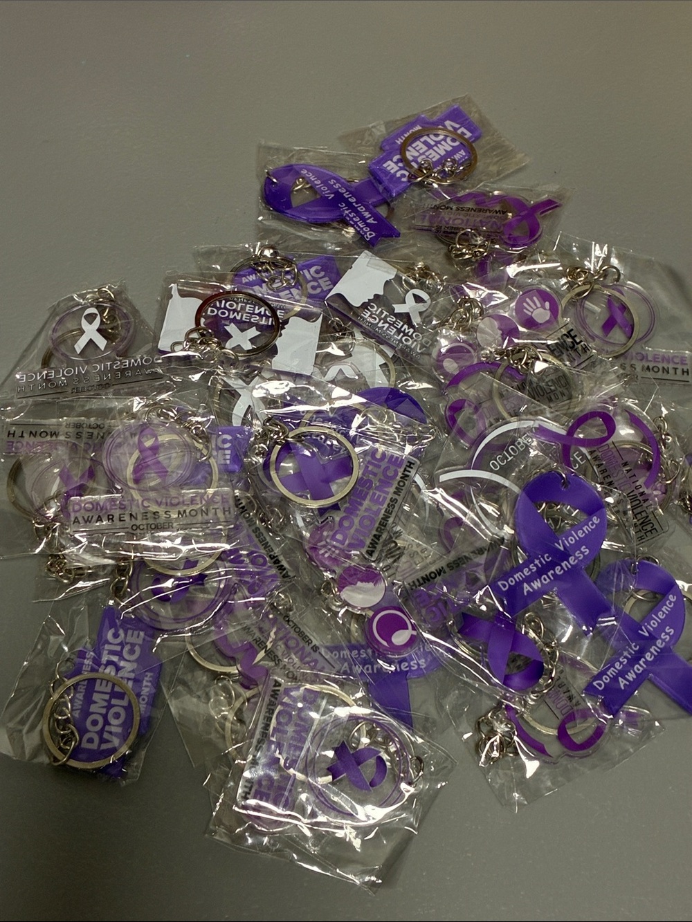Domestic Violence Awareness Purple Ribbon Keychains - Bulk Pack 40 total